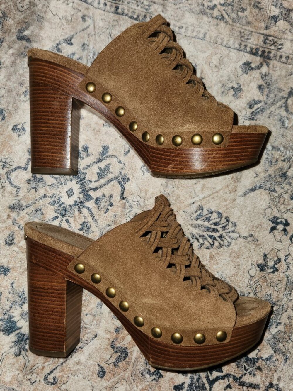 Michael Kors tan suede block heel